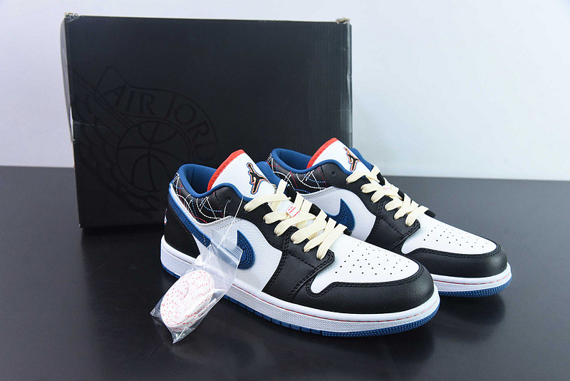 air jordan 1 low white industrial blue black siren red fv3622-141