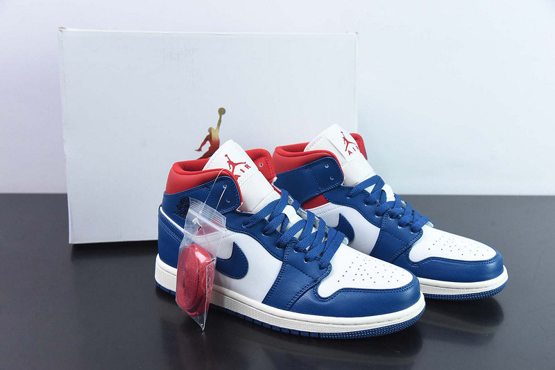 air jordan 1 mid "blue/red" bq6472-146