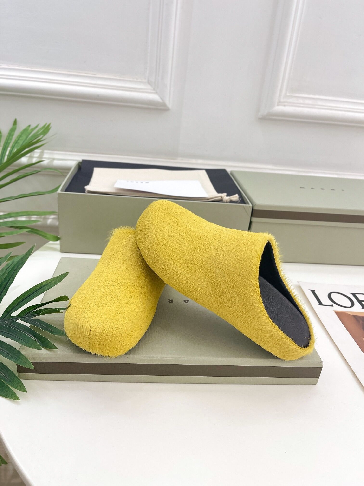 marni calf hair slippers-yellow